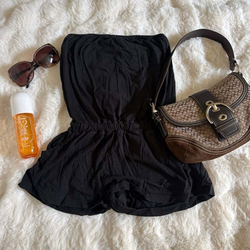 Black Strapless Bandeau Romper Size S